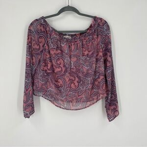 Love Fire Women’s Off the Shoulder Paisley Print Long Sleeve Cropped Blouse S